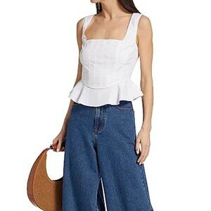 NWT$298 Veronica Beard Nikolette Square-Neck Peplum Hem Top 4 (S)